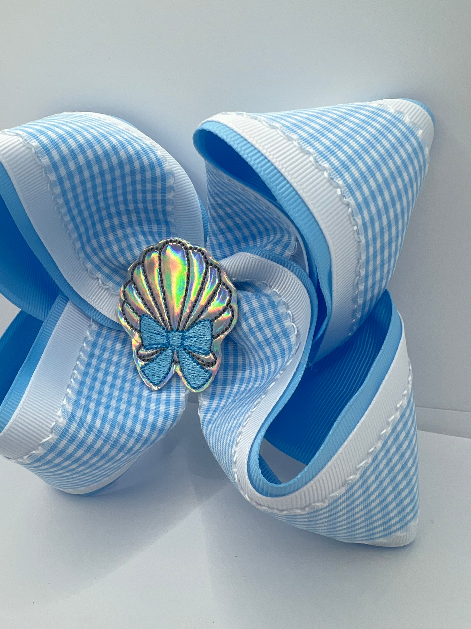 5” gingham by the sea on clip