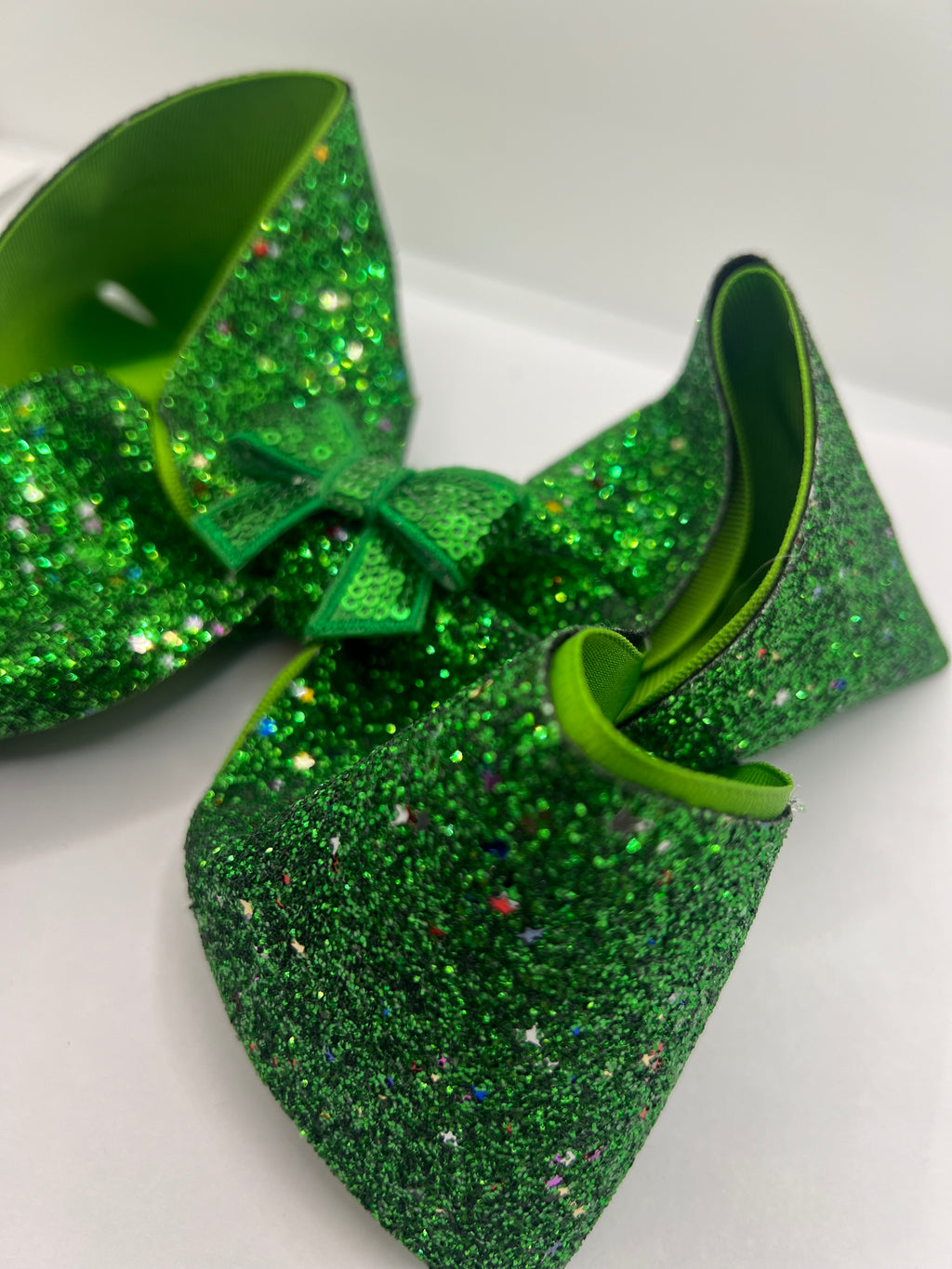 7” chunky green glitter on clip