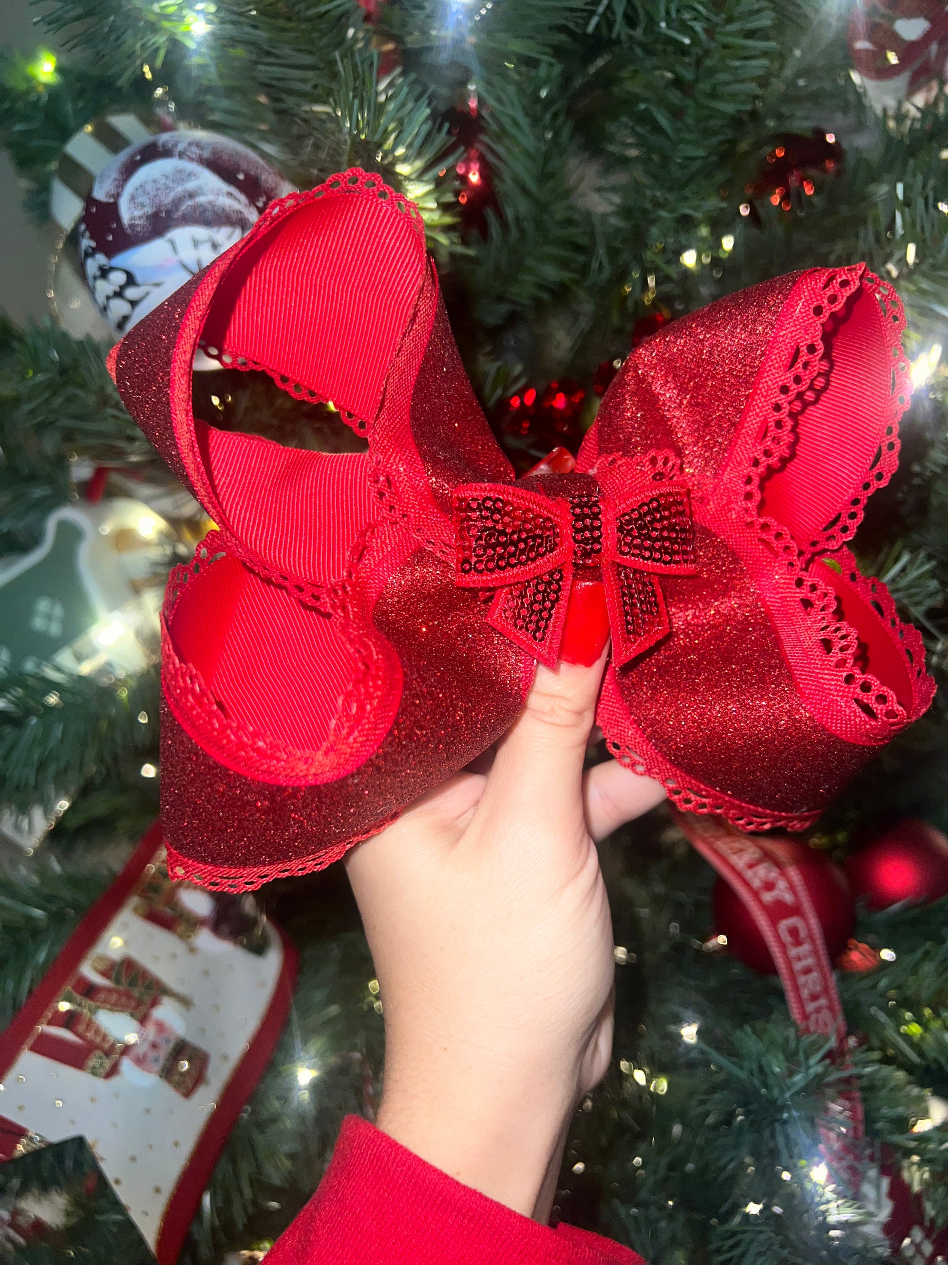 6” red glitter holiday on clip