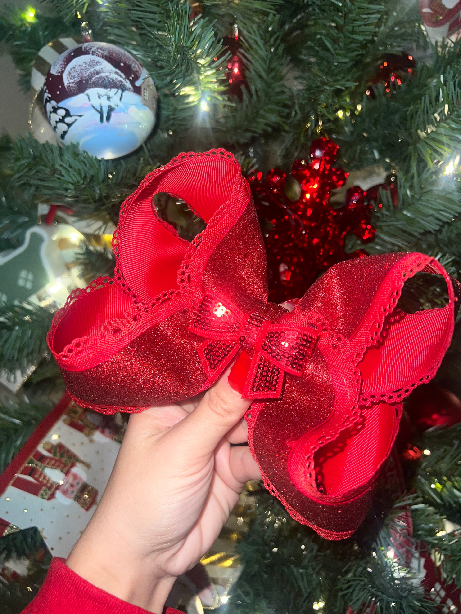 6” red glitter holiday on clip