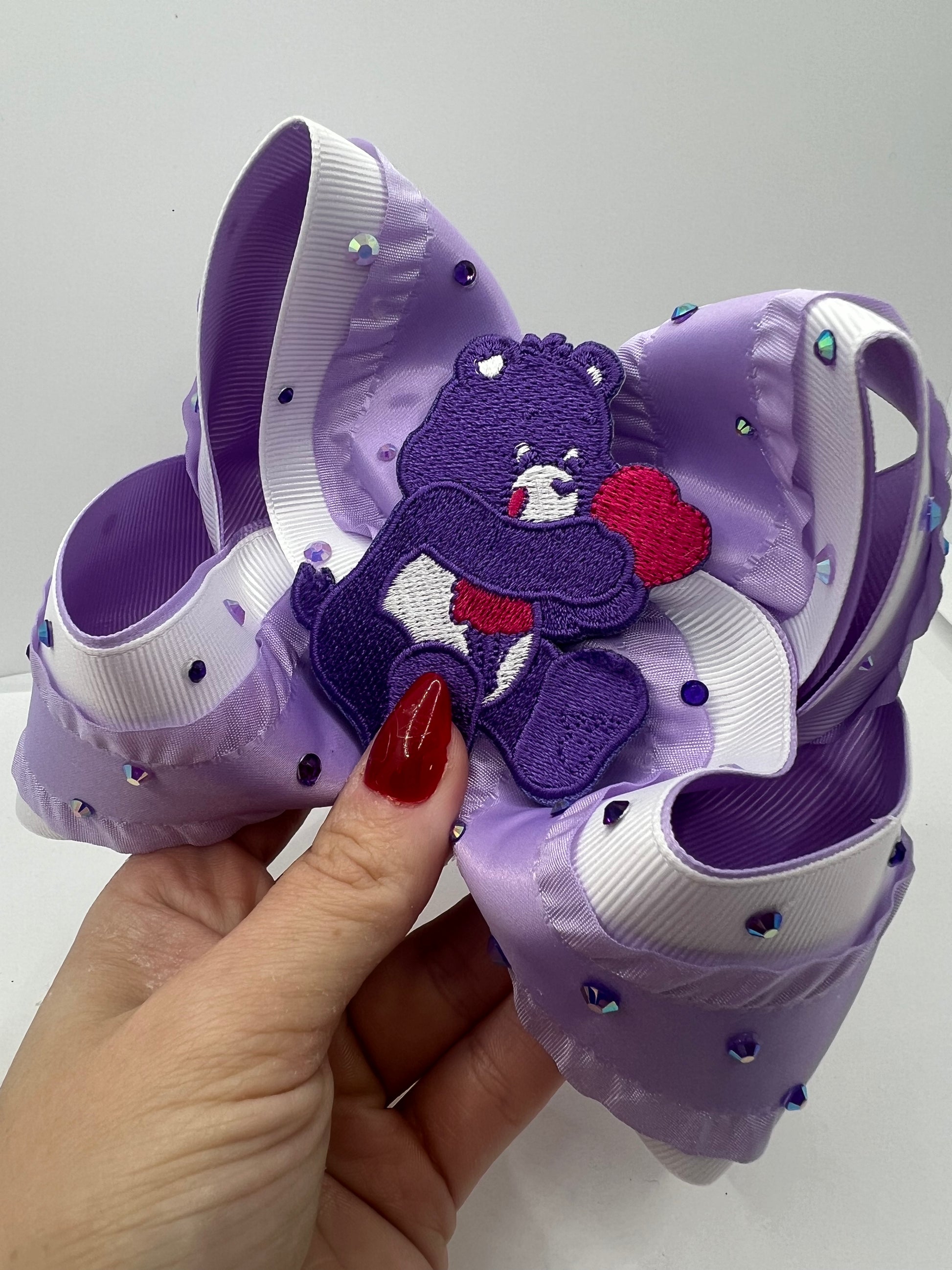 5” purple rhinestone bear on clip